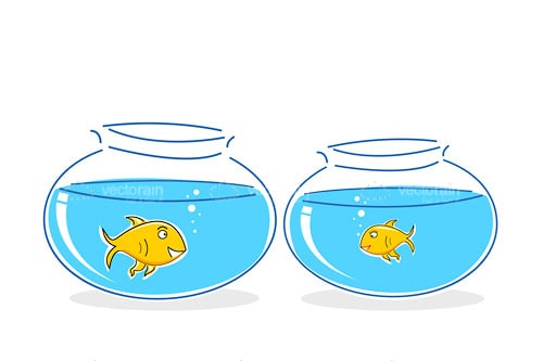 Pair of Illustrated Fishbowls with Fish